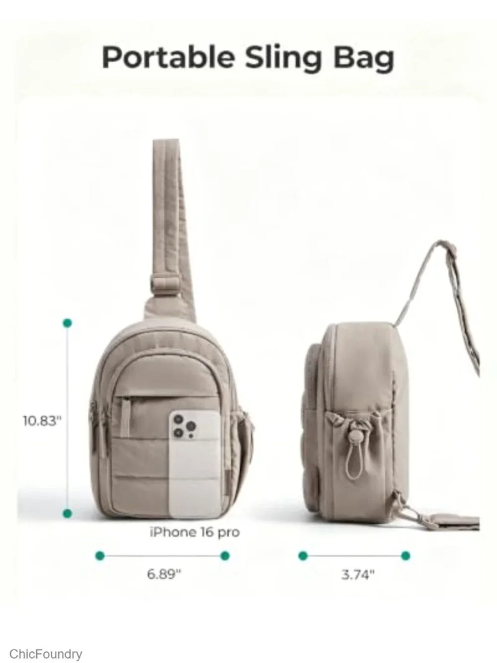 Puffer Sling Bag with RFID Blocking, Crossbody Hobo Handbag for Travel Hiking